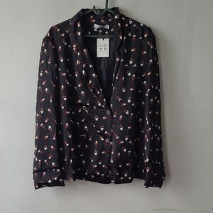 Chic Black Floral Women's Blazer